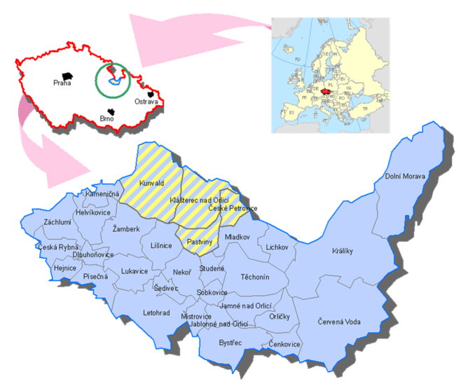 Mapa území Sdružení obcí Orlicko 
